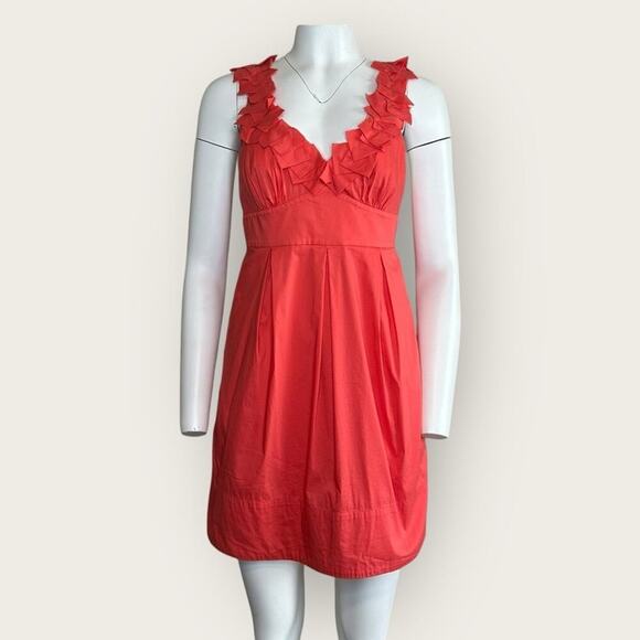 NWOT | BCBGMAXAZRIA | Ruffle Neckline Dress | Coral Reef | Size 6 - Picture 1 of 14